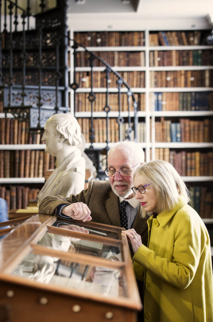 Visitors at the Exhibition cabinets