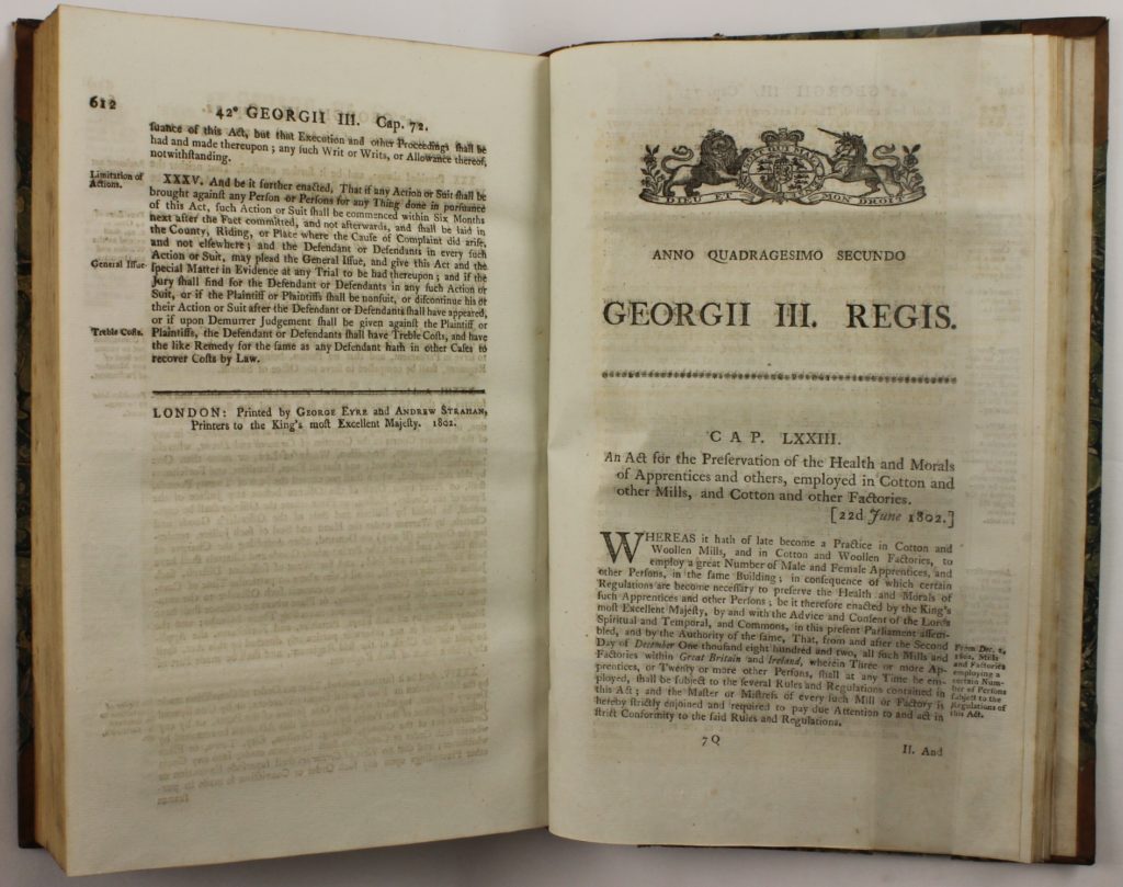 Rights of ChildrenAn Act for the Preservation of the Health and Morals of Apprentices and others, employed in Cotton and other Mills, and Cotton and other Factories, page 612-613