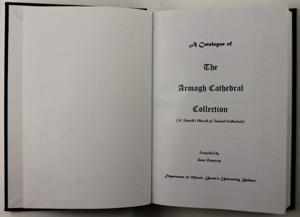 Title page of Armagh Cathedral Music Catalogue