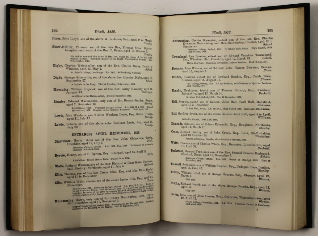 Page 192-193 of Rugby School Register, Volume I, From April 1675, to April 1842