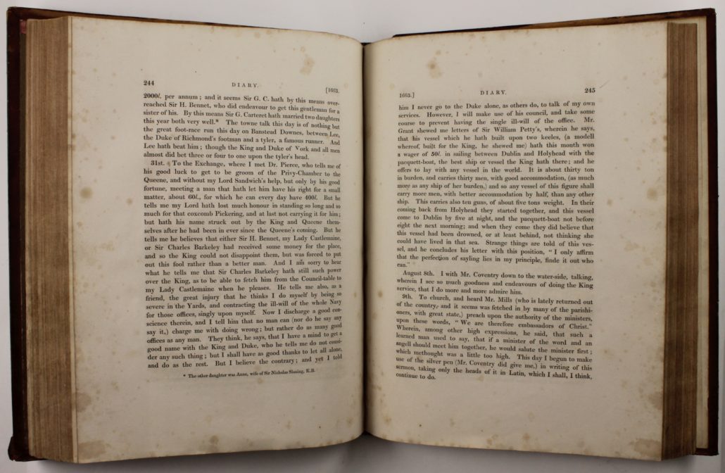 Page 244-245 of Memoirs of Samuel Pepys. Comprising His Diary From 1659 to 1669, Deciphered By the Rev. J. Smith, from the Original Short-Hand Ms. In the Pepysian Library, and A Selection From His Private Correspondence